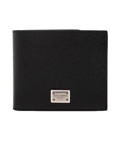 Logo Plaque Calf Leather Half Wallet Black - DOLCE&GABBANA - BALAAN 2