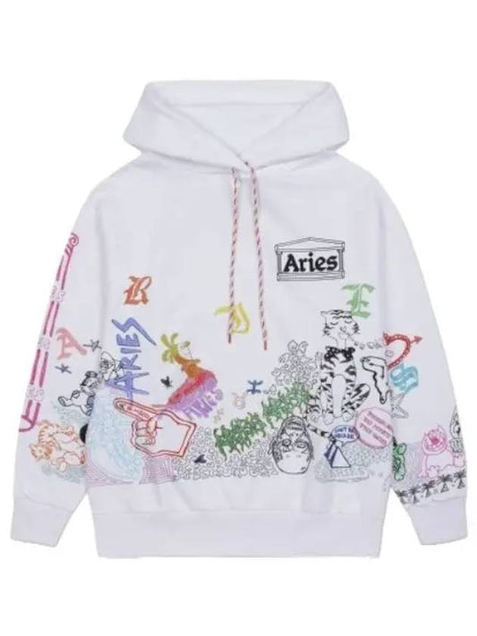 Aries doodle hooded white t shirt hoodie - ARIES - BALAAN 1