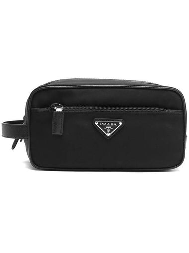 Triangle Logo Travel Nylon Pouch Bag Black - PRADA - BALAAN 1