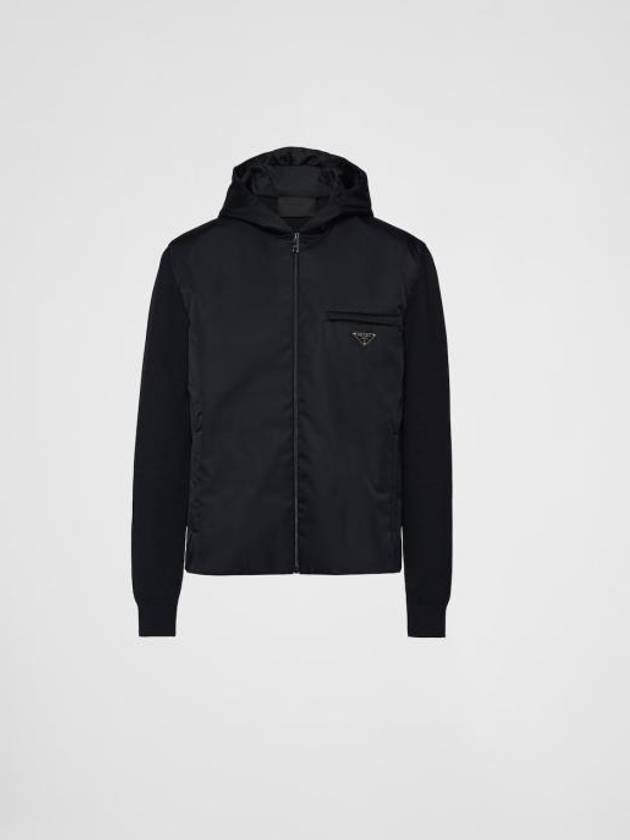 Triangle Logo Wool Nylon Gabardine Hooded Jacket Black - PRADA - BALAAN 2