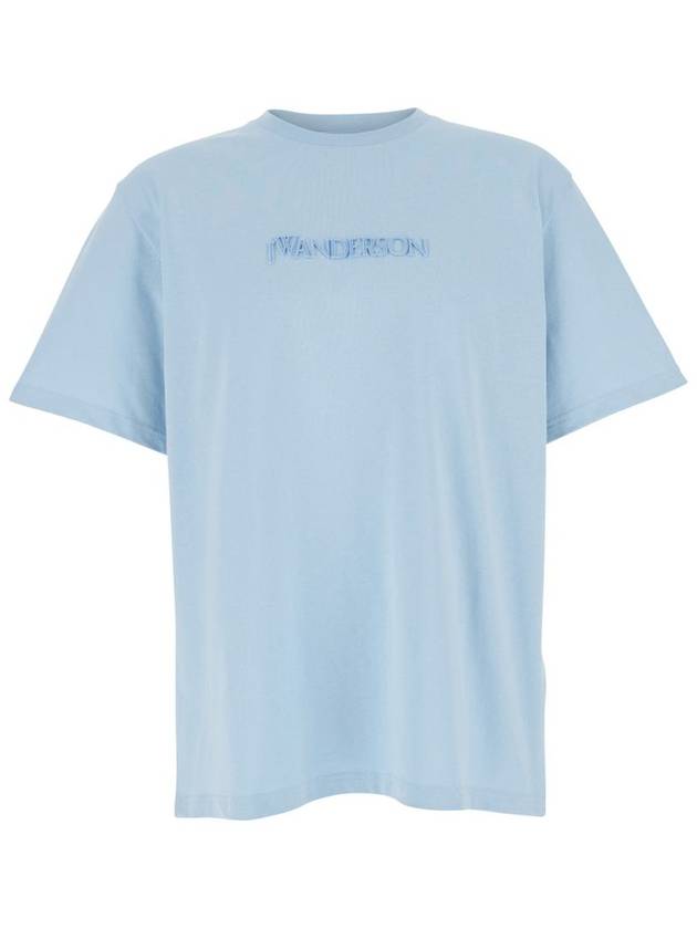 Light Blue Crewneck T-Shirt With Logo Embroidery On The Front In Cotton Man - JW ANDERSON - BALAAN 1