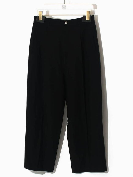 Crop Wool Pintuck Straight Pants Black - LOEWE - BALAAN.