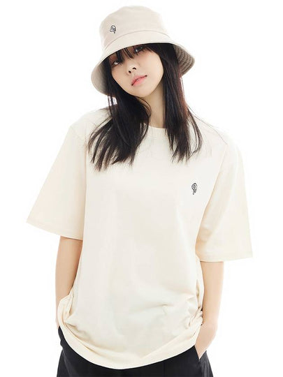 Overfit Marshmallow Embroidered Short Sleeve T Shirt Cream - LMN3011 - BALAAN 2