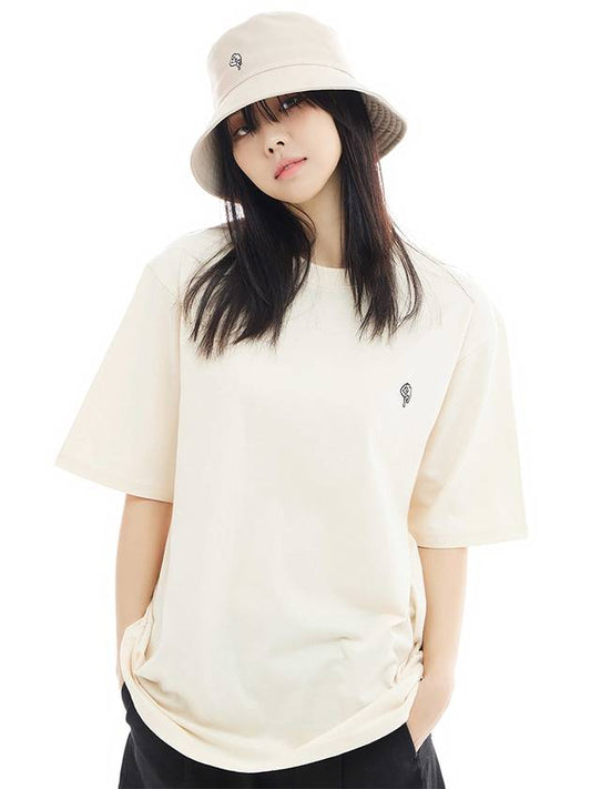 Unisex Overfit Marshmallow Embroidered Short Sleeve Tee Cream - LMN3011 - BALAAN 2