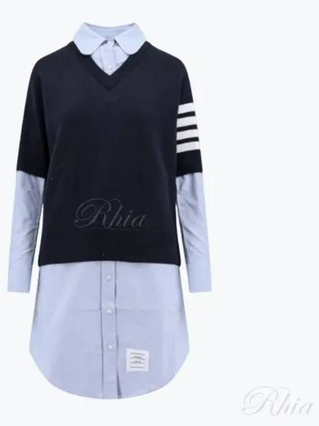 Women's 4 Bar Cotton Shirt Midi Dress Navy - THOM BROWNE - BALAAN 2