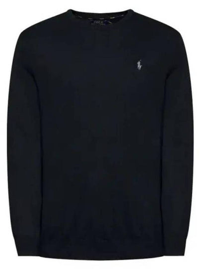 Embroidered Logo Crew Neck Knit Top Black - POLO RALPH LAUREN - BALAAN 2