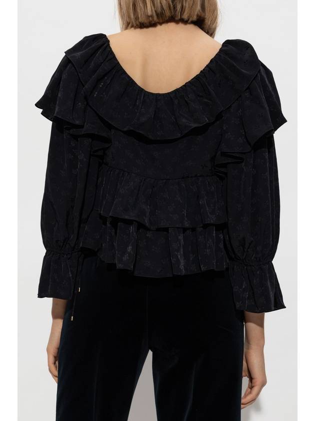 Chloé Floral Pattern Top With Ruffles, Women's, Black - CHLOE - BALAAN 4