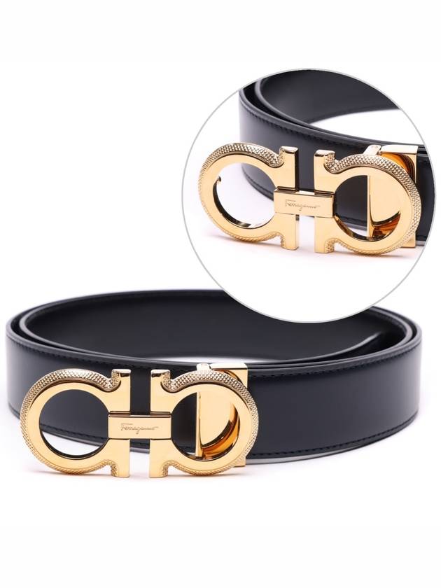 Gancini Leather Reversible Belt Black Blue - SALVATORE FERRAGAMO - BALAAN 2