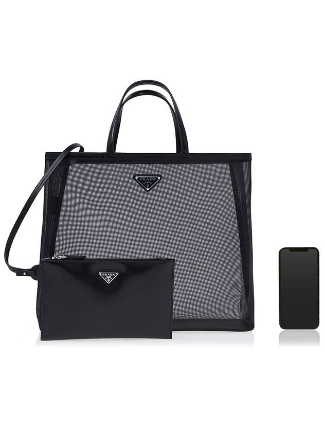 Triangle Logo Mesh Tote Bag Black - PRADA - BALAAN 7