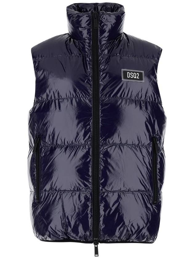 Blue Sleeveless Down Jacket With Dsq2 Logo Patch In Polyamide Man - DSQUARED2 - BALAAN 1