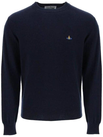 Logo Crew Neck Wool Knit Top Navy - VIVIENNE WESTWOOD - BALAAN 1