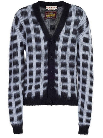 Check Brush Wool Cardigan White Black - MARNI - BALAAN 1