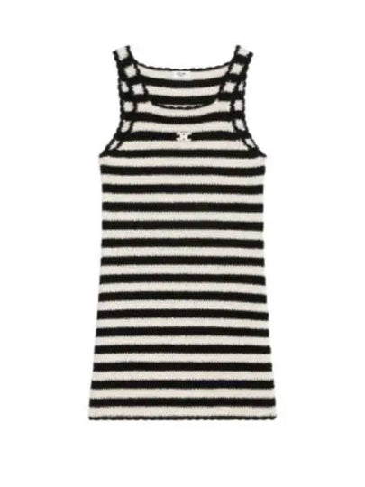 Triomphe Striped Crochet Short Dress Ecru Black - CELINE - BALAAN 2