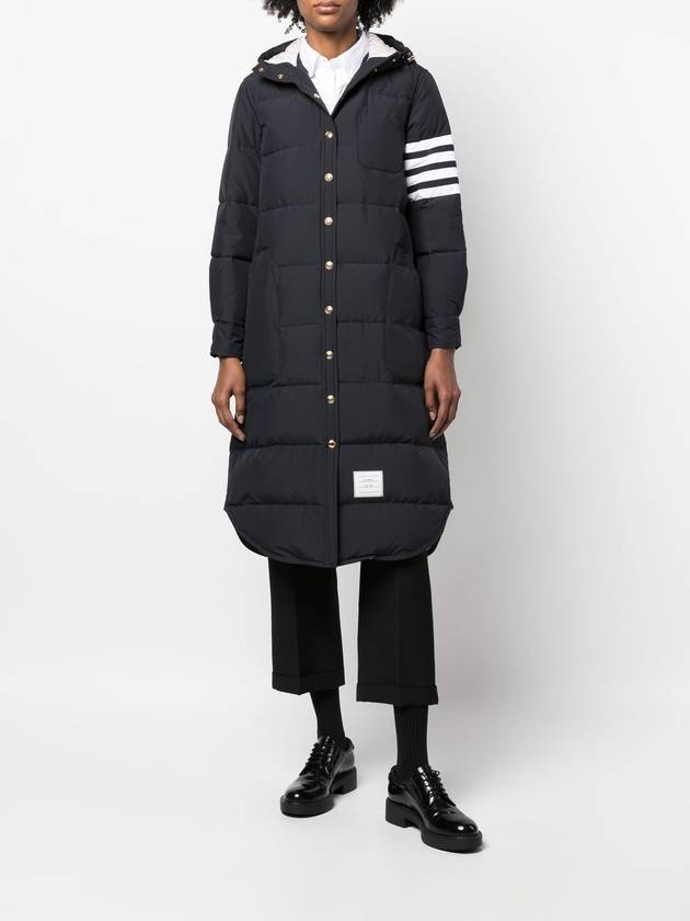 Downfilled Ripstop Classic 4 Striped Hoodie Down Long Padding Navy - THOM BROWNE - BALAAN 6