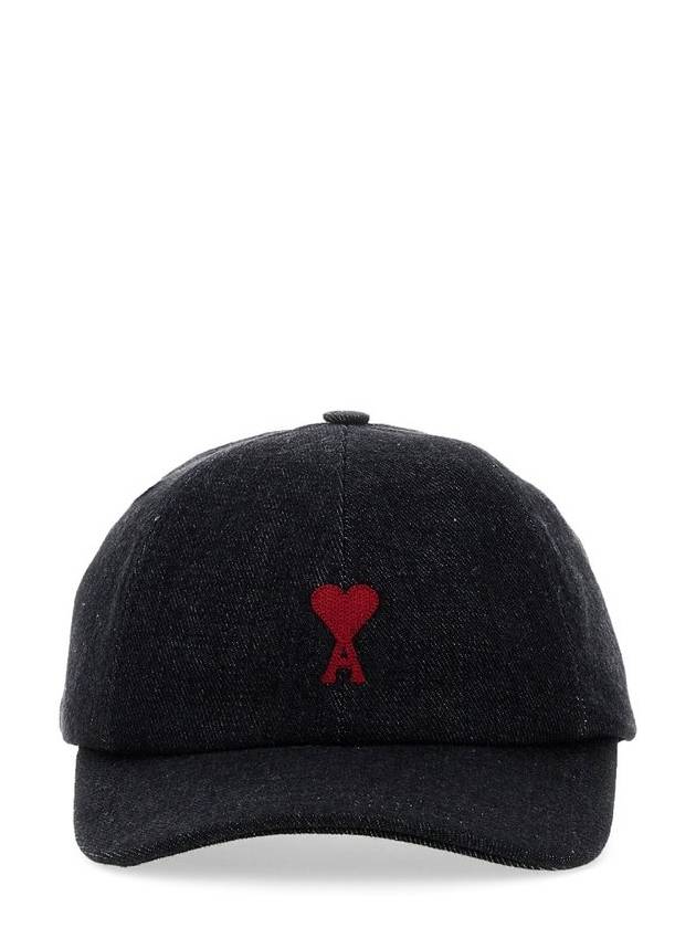 Embroidered Logo Denim Ball Cap Black - AMI - BALAAN 1