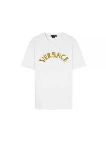 Seashell Baroque Embroidered Logo Crewneck Short Sleeve T-Shirt Black - VERSACE - BALAAN 1