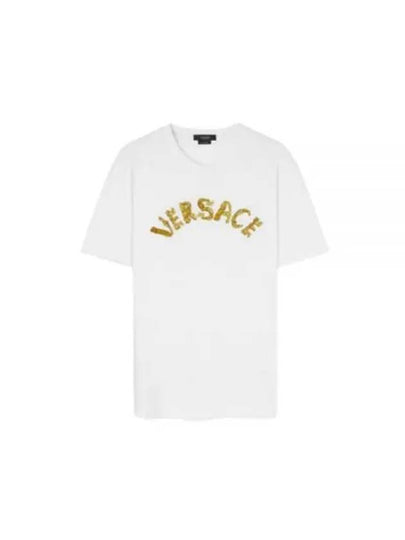 Seashell Baroque Embroidered Logo Crewneck Short Sleeve T-Shirt Black - VERSACE - BALAAN 2