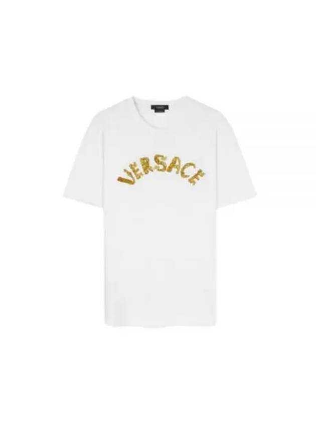 Seashell Baroque Embroidered Logo Crewneck Short Sleeve T-Shirt Black - VERSACE - BALAAN 2