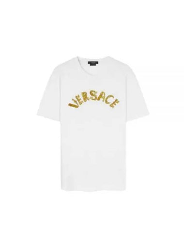 Seashell Baroque Embroidered Logo Crewneck Short Sleeve T-Shirt Black - VERSACE - BALAAN 1