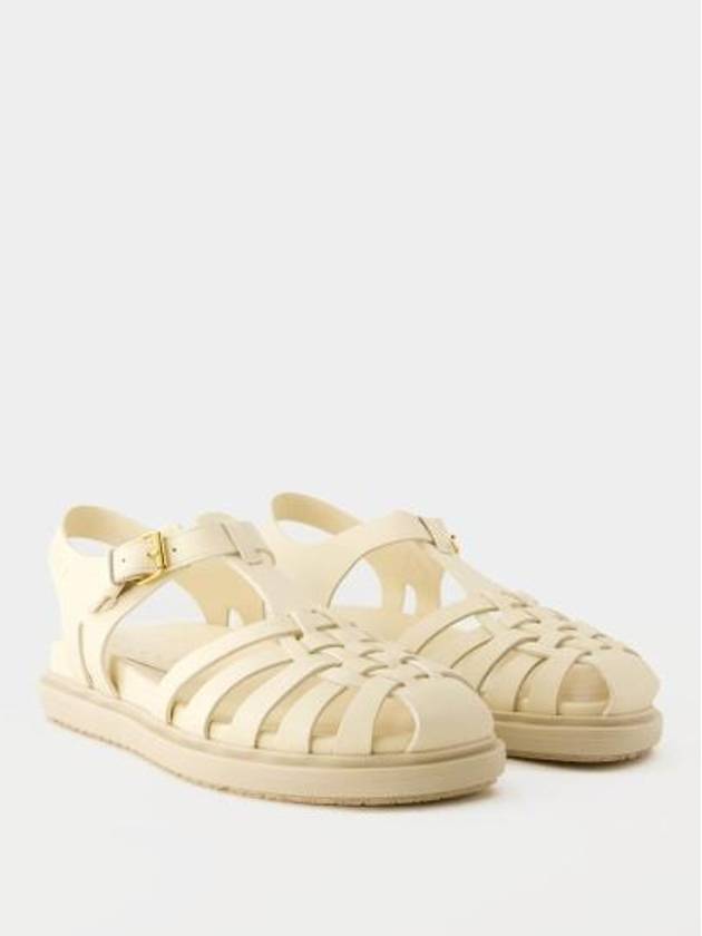 Leather Flat Sandals Beige - MARNI - BALAAN 3