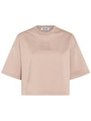Logo Patch Cotton Short Sleeve T-shirt Beige - MIU MIU - BALAAN 1