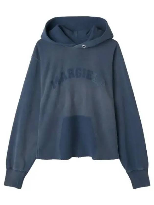 faded logo patch hooded blue t shirt hoodie - MAISON MARGIELA - BALAAN 1