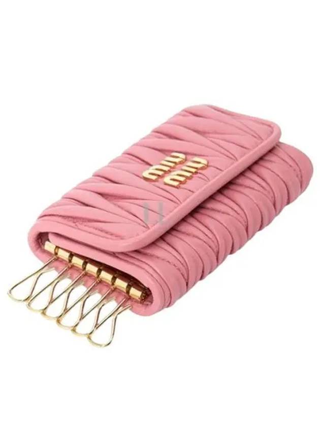 Gold Logo Plaque Matelasse Leather Key Holder Pink - MIU MIU - BALAAN 2