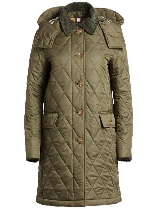 Women's DEREHAM Long Quilted Jacket Green - BURBERRY - BALAAN.