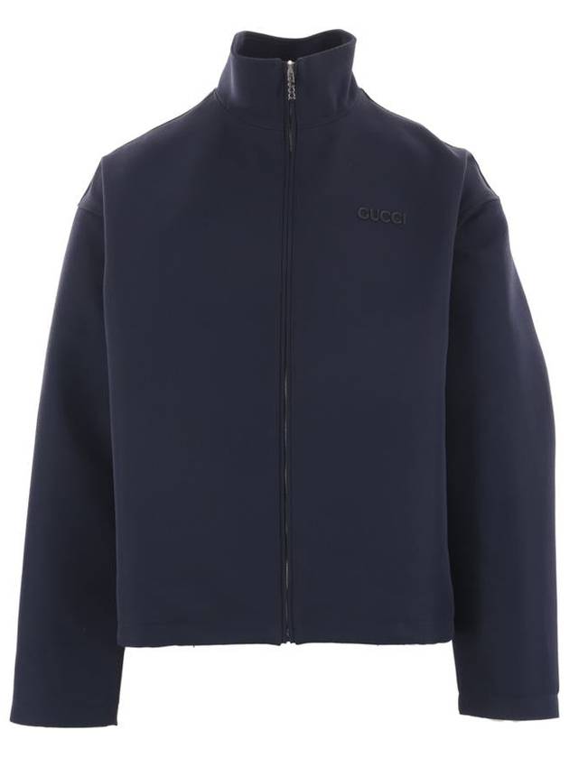 Embroidered wool acetate zip up jacket dark blue - GUCCI - BALAAN 2