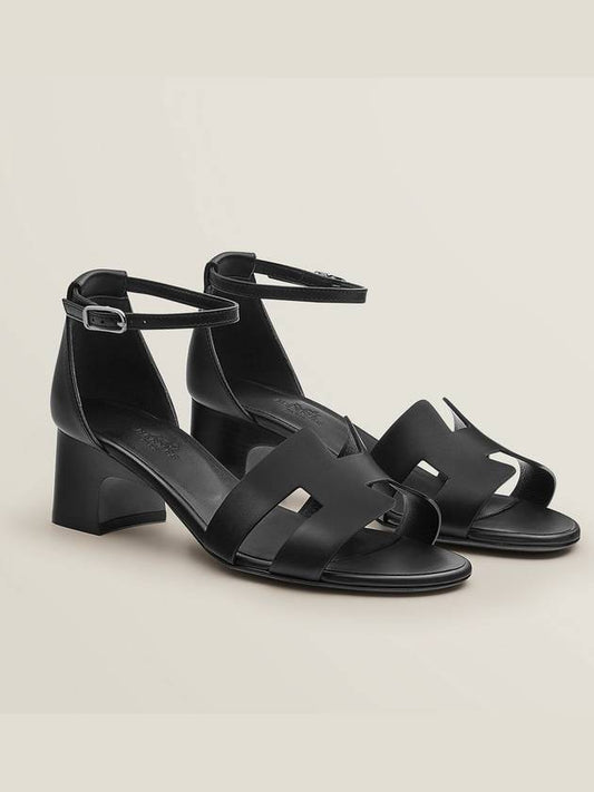 Encens 50 Strap Calfskin Sandal Heels Noir - HERMES - BALAAN 2