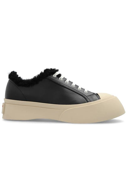 Women s Lace Pablo Shearling Leather Low Top Sneakers Black - MARNI - BALAAN 2