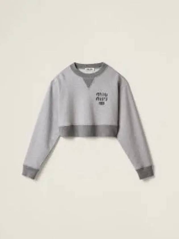 Cropped Logo Print Sweatshirt Grey - MIU MIU - BALAAN 2