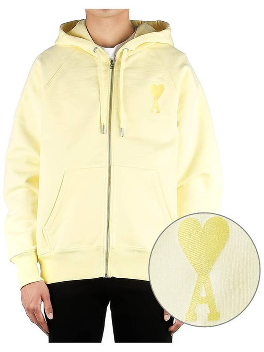 heart logo embroidery hooded zip-up yellow - AMI - BALAAN.