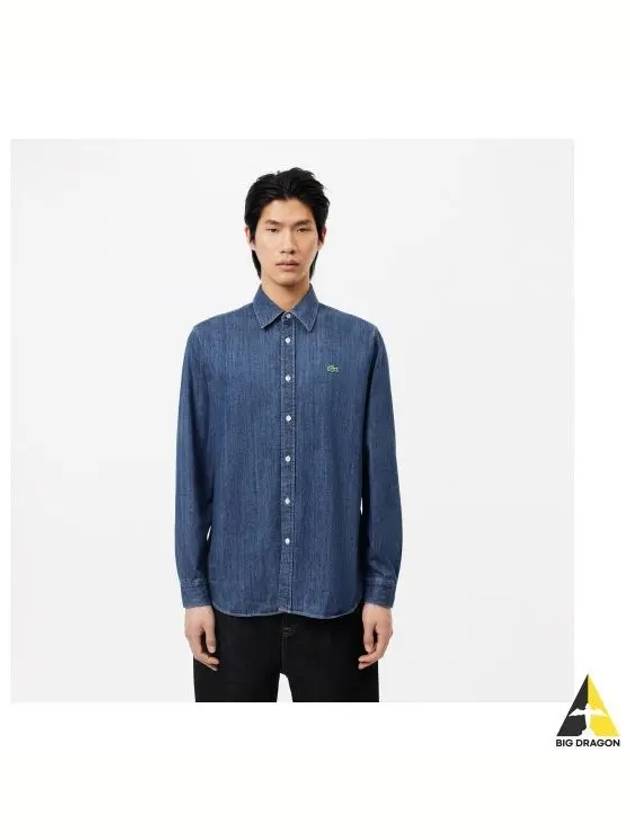 men s denim shirt indigo light blue - LACOSTE - BALAAN 1