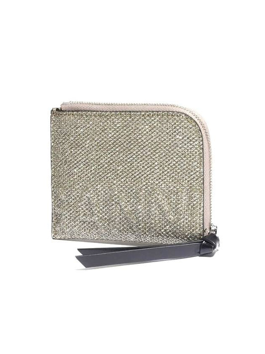 Banner Glitter Zipper Card Wallet Gold - GANNI - BALAAN 1