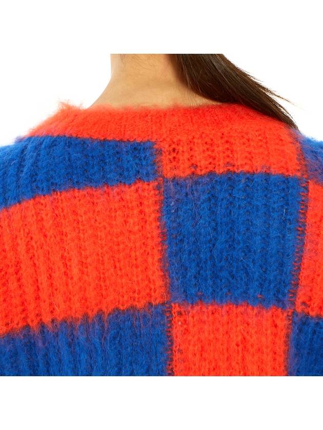 Women's Crew Neck Oversized Check Knit Top Orange - MSGM - BALAAN 8