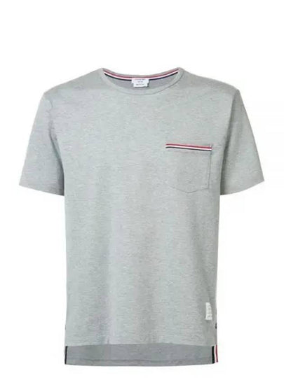 Men's Medium Weight Jersey Tipped Pocket Crewneck Short Sleeve T-Shirt Light Grey - THOM BROWNE - BALAAN 2