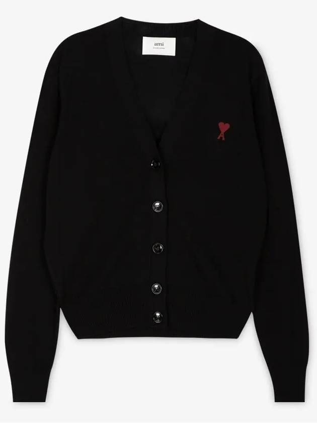 Heart Logo Wool Cardigan Black - AMI - BALAAN 3