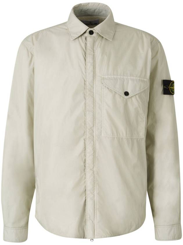 Logo Patch Zip Up Jacket Beige - STONE ISLAND - BALAAN 3