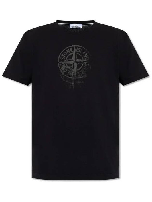 Men's Logo Print Crew Neck Short Sleeve T-Shirt Black - STONE ISLAND - BALAAN 2