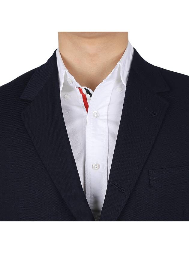 Men's Wool Pique Shooting Single Jacket Navy - THOM BROWNE - 7