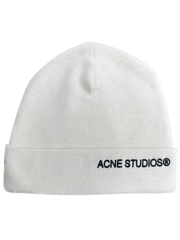 Embroidered Logo Ribbed Knit Beanie White - ACNE STUDIOS - BALAAN 2