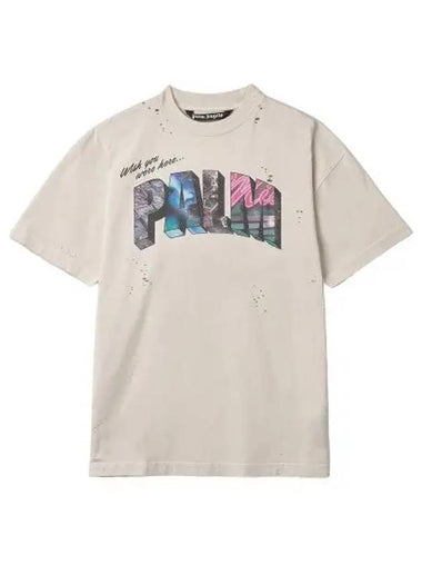 palm sign print t shirt white - PALM ANGELS - BALAAN 1