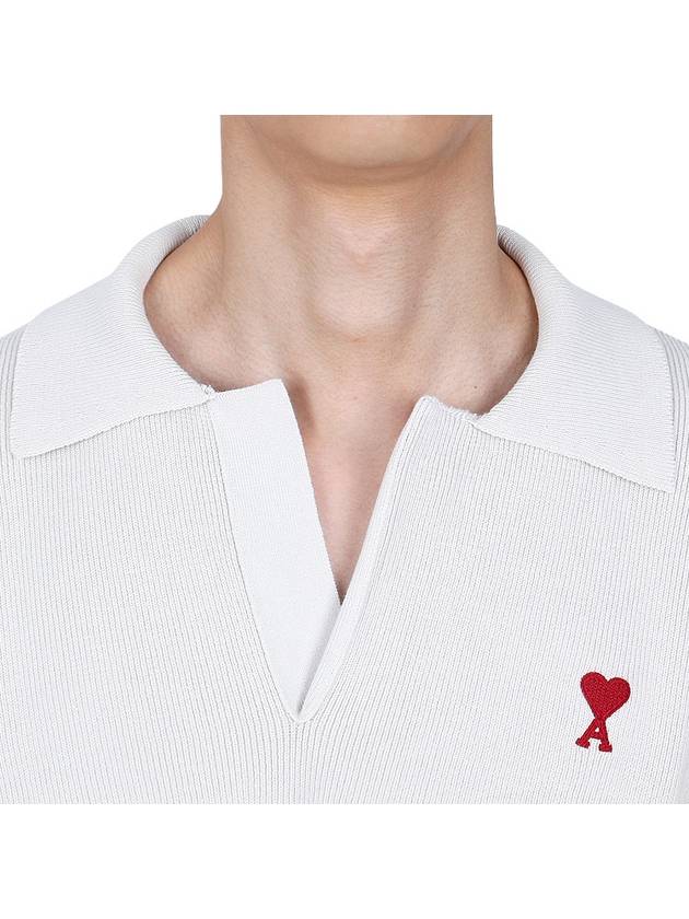 Small Heart Long Sleeve Polo Shirt White - AMI - BALAAN 7