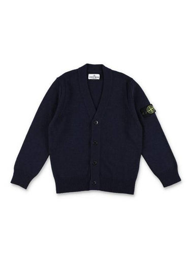 Kids Wappen Patch V-Neck Knit Cardigan Navy - STONE ISLAND - BALAAN 1