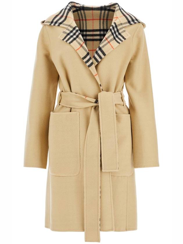 Check Reversible Hampshire Mid-length Wool Single Coat Flax - BURBERRY - BALAAN 2