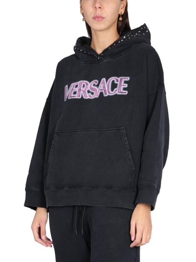 logo print hoodie black - VERSACE - BALAAN 5