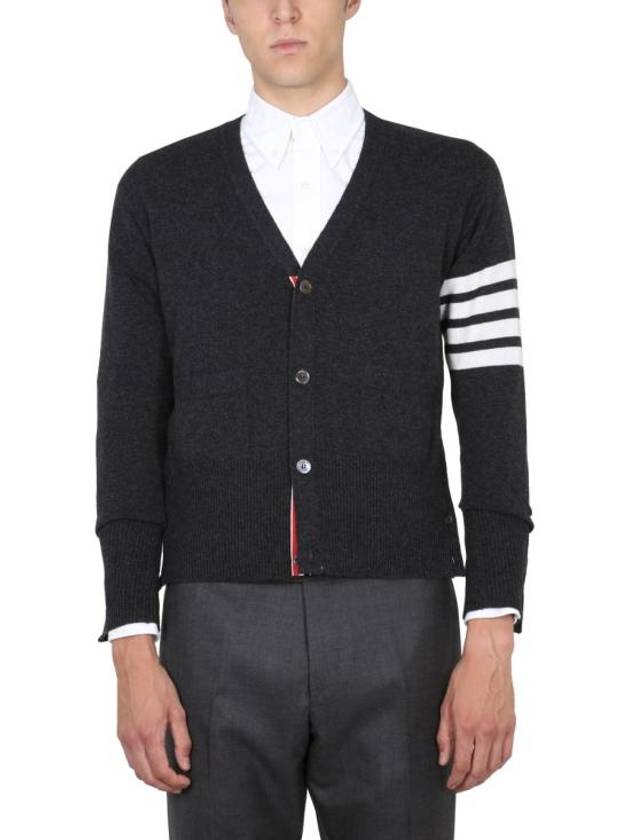 Men's Diagonal Classic Cashmere Cardigan Dark Grey - THOM BROWNE - BALAAN 2