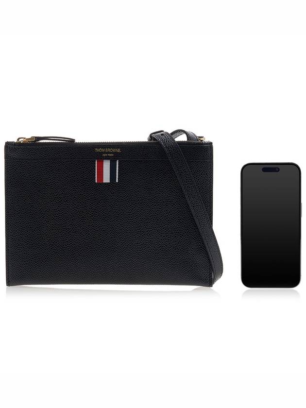 Logo 4 Bar Leather Clutch Bag Black - THOM BROWNE - BALAAN 7