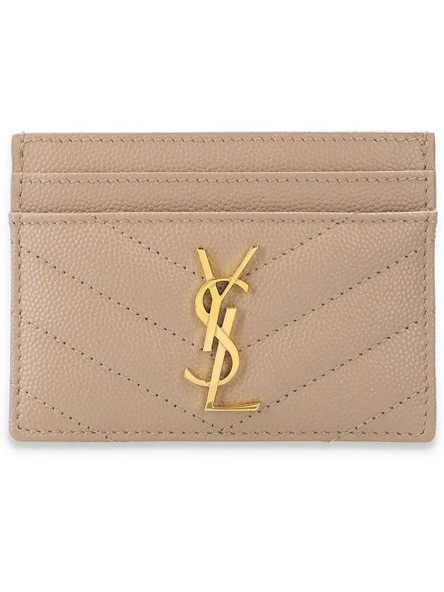 Gold Hardware Matelasse Caviar Leather Card Wallet Dark Beige - SAINT LAURENT - BALAAN 3